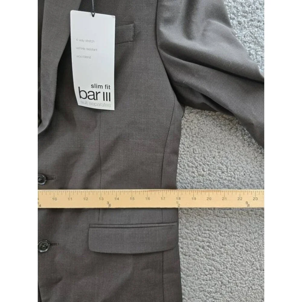 Bar III Slim-Fit Wool-Blend Suit Separate Jacket Men's 38R Brown Button Closure